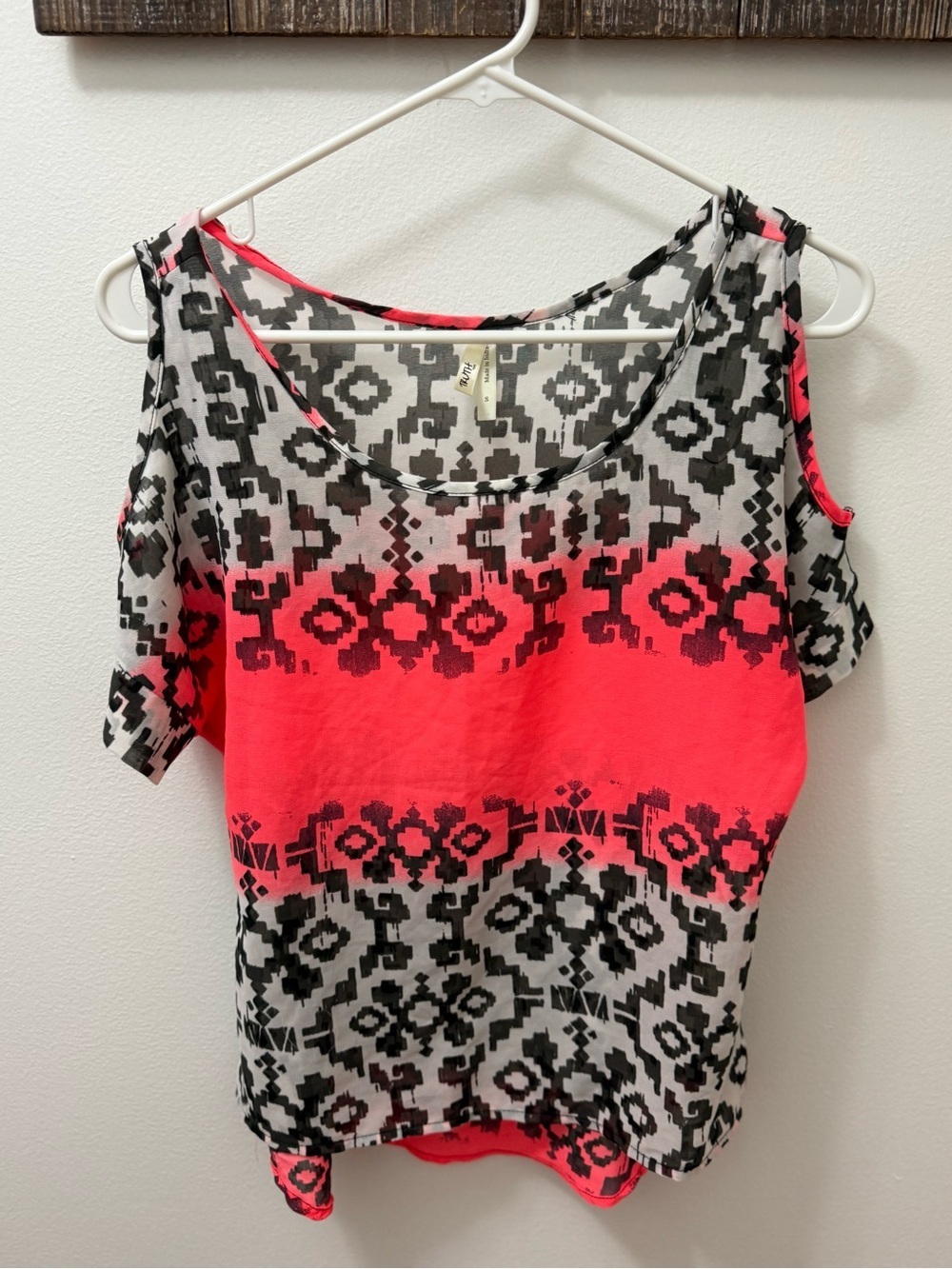 Truth Pink and Black Geometric Cold-Shoulder Top